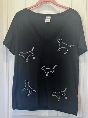 Victoria Secret Pink Bling Rhinestone Pup Dog Logo Large